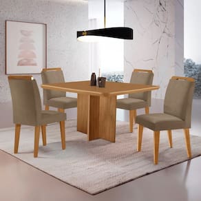 Mesa Olimpia 90 MDF canto copo e com 4 Cadeiras Athenas