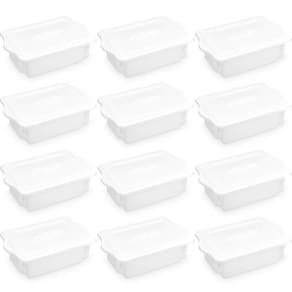 12 Caixas Plásticas Organizadoras para Alimentos 10L Cestos Empilháveis Brancos com Tampa