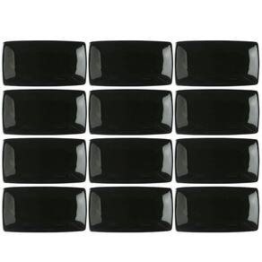 Kit 12 Bandejas Rasas 22cm Porcelana Germer Prato Sushi Preto Oriental Sashimi