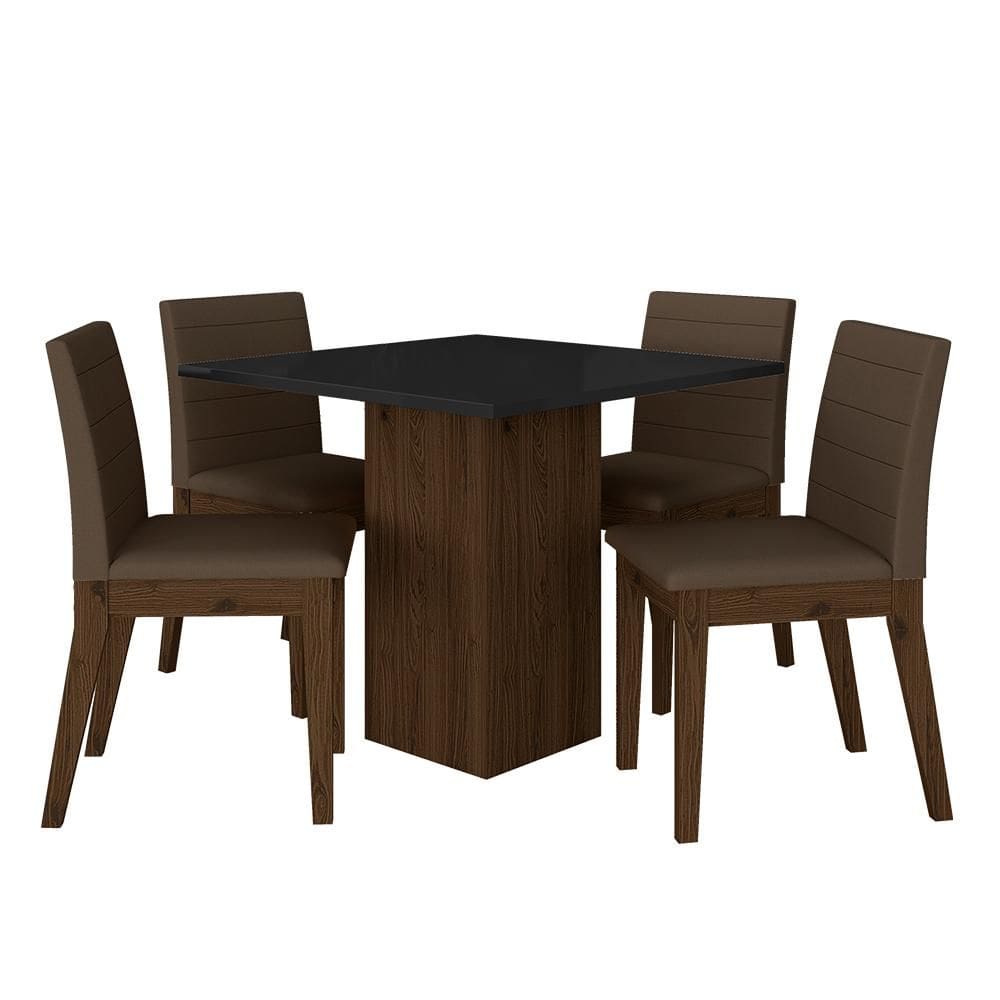 Mesa De Jantar Quadrada C/ 4 Cadeiras Moscou Imbuia/preto/marrom - M.a