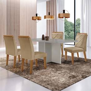 Mesa para Sala de Jantar Olímpia 120cm MDF Canto Copo com Vidro e 4 Cadeiras Melissa