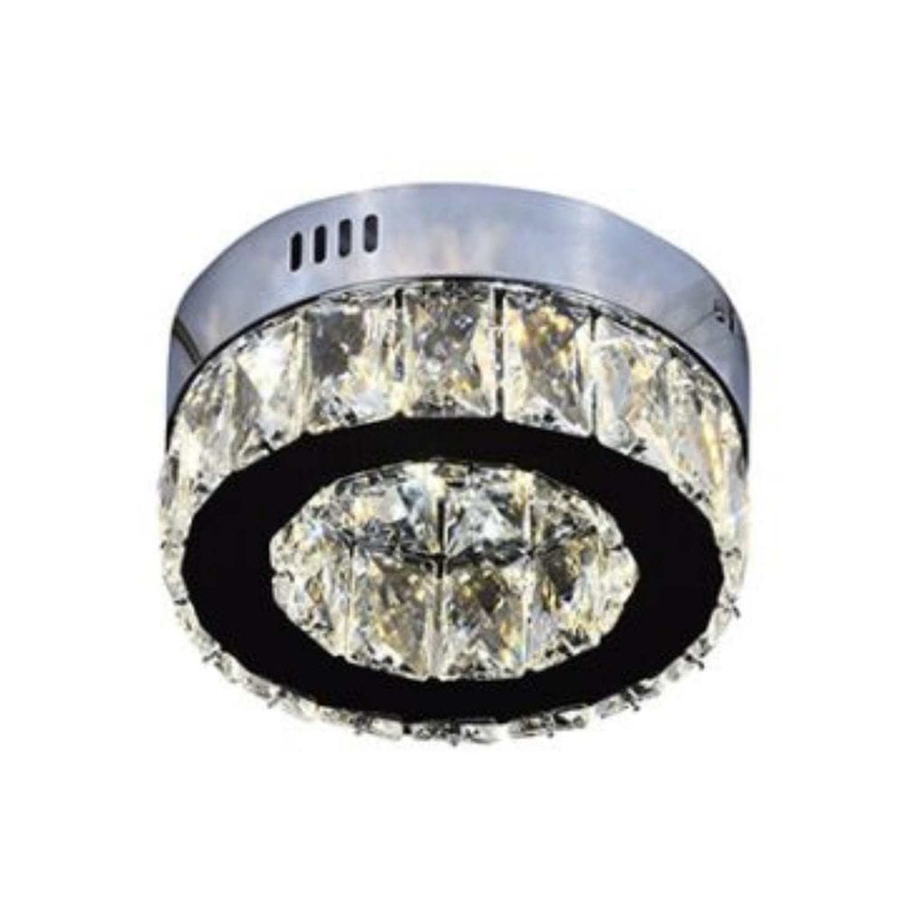 Plafon Redondo Prateado com Cristais 20cm LED 12W 2 em 1