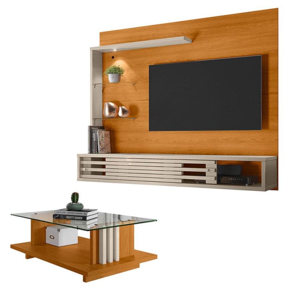 Estante Home Theater Suspenso com Mesa de Centro Frizz Select Cinamomo Off White – Madetec