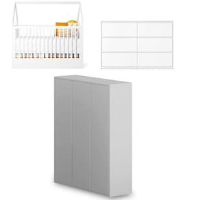 Quarto Bebê Completo Berço Cômoda Guarda-Roupa Wood Divicar