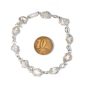 Pulseira Pedra Quartzo Cristal Na Gaiola Banho Prateado