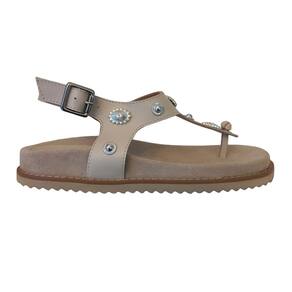 Sandália Birken Feminina Flat em Couro Off White Tira Dedo