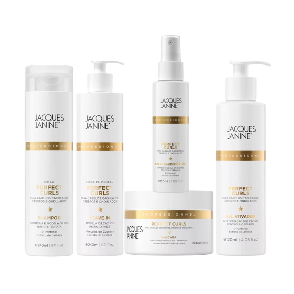 Kit Jacques Janine Perfect Curls Sh+leave-in+Mascara 240ml+Spray Umidif+Gel Ati 120ml
