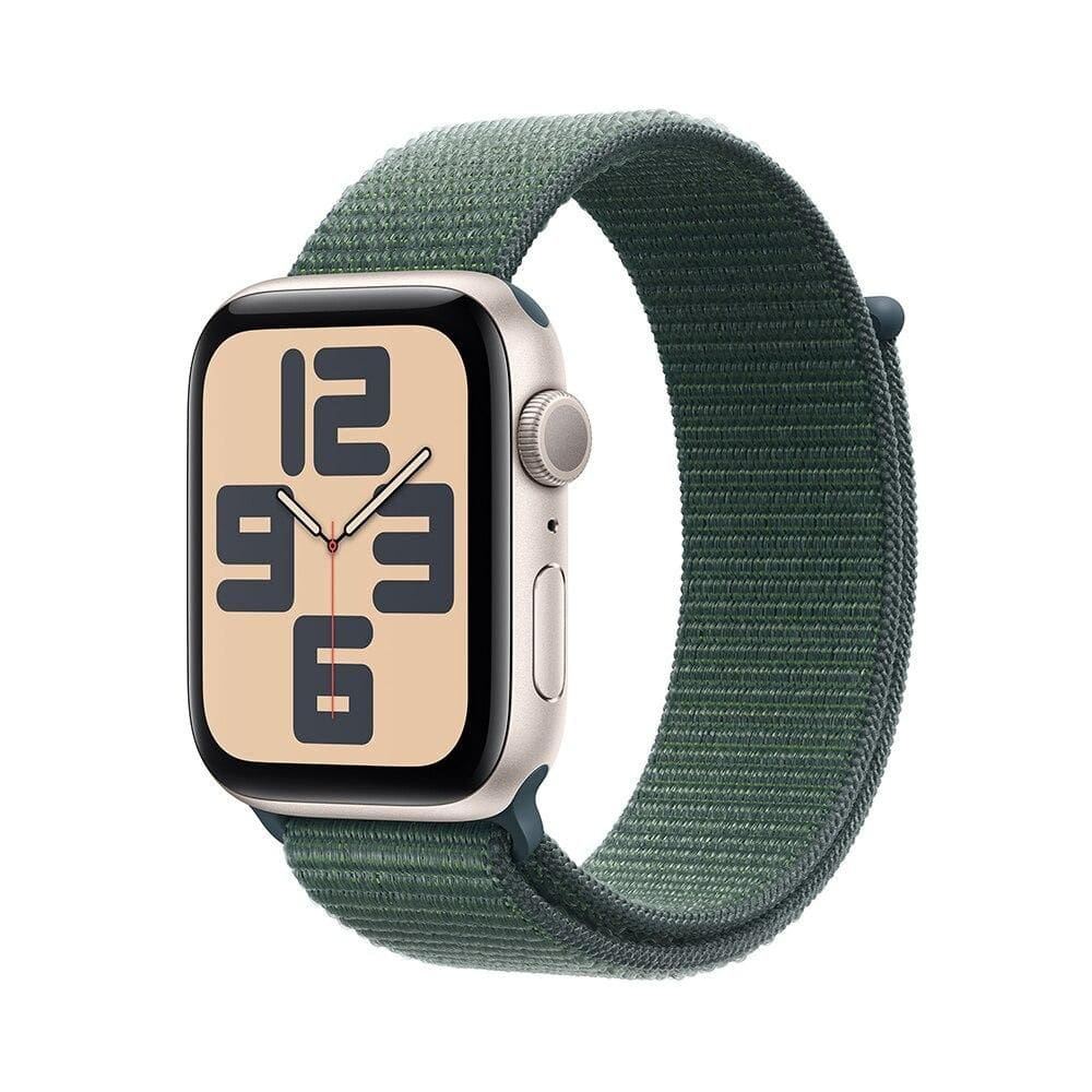 Apple Watch SE GPS • Caixa estelar de alumínio – 44 mm • Pulseira loop esportiva verde-lago