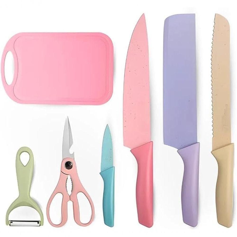 Conjunto De Facas 7 Peças Aço Inoxidável Colorido Multifunci