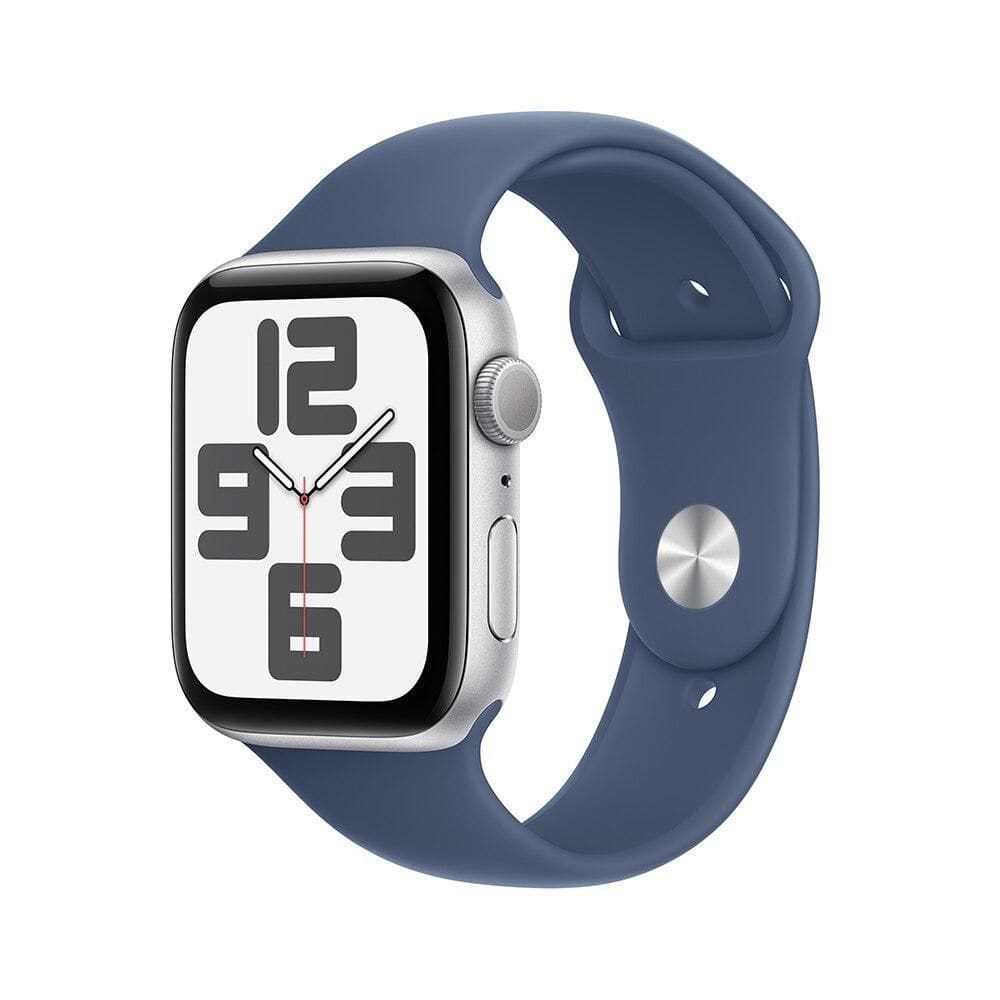 Apple Watch SE GPS • Caixa prateada de alumínio – 44 mm • Pulseira esportiva denim – M/G