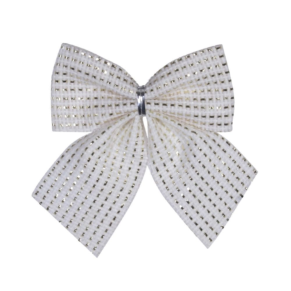 Enfeite Laço Natal em Tecido D&A com Glitter Branco 3 Unidades 10x9,5cm