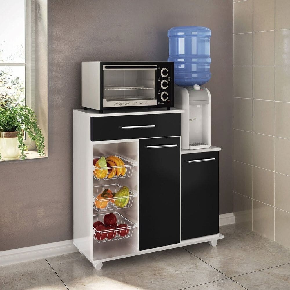 Fruteira Multiuso 2 Portas 1 Gaveta Branco/Preto