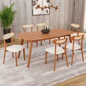 Conjunto Sala de Jantar Mesa 160x80cm Tampo em Mdf Laminado 6 Cadeiras Ceci Natural