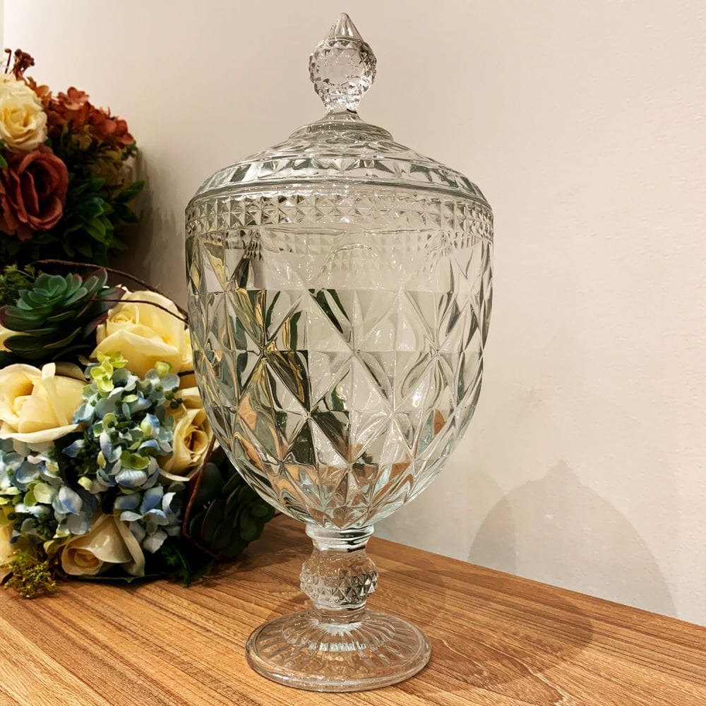 Bomboniere Potiche com Pé Cristal Diamond 32 cm - Lyor