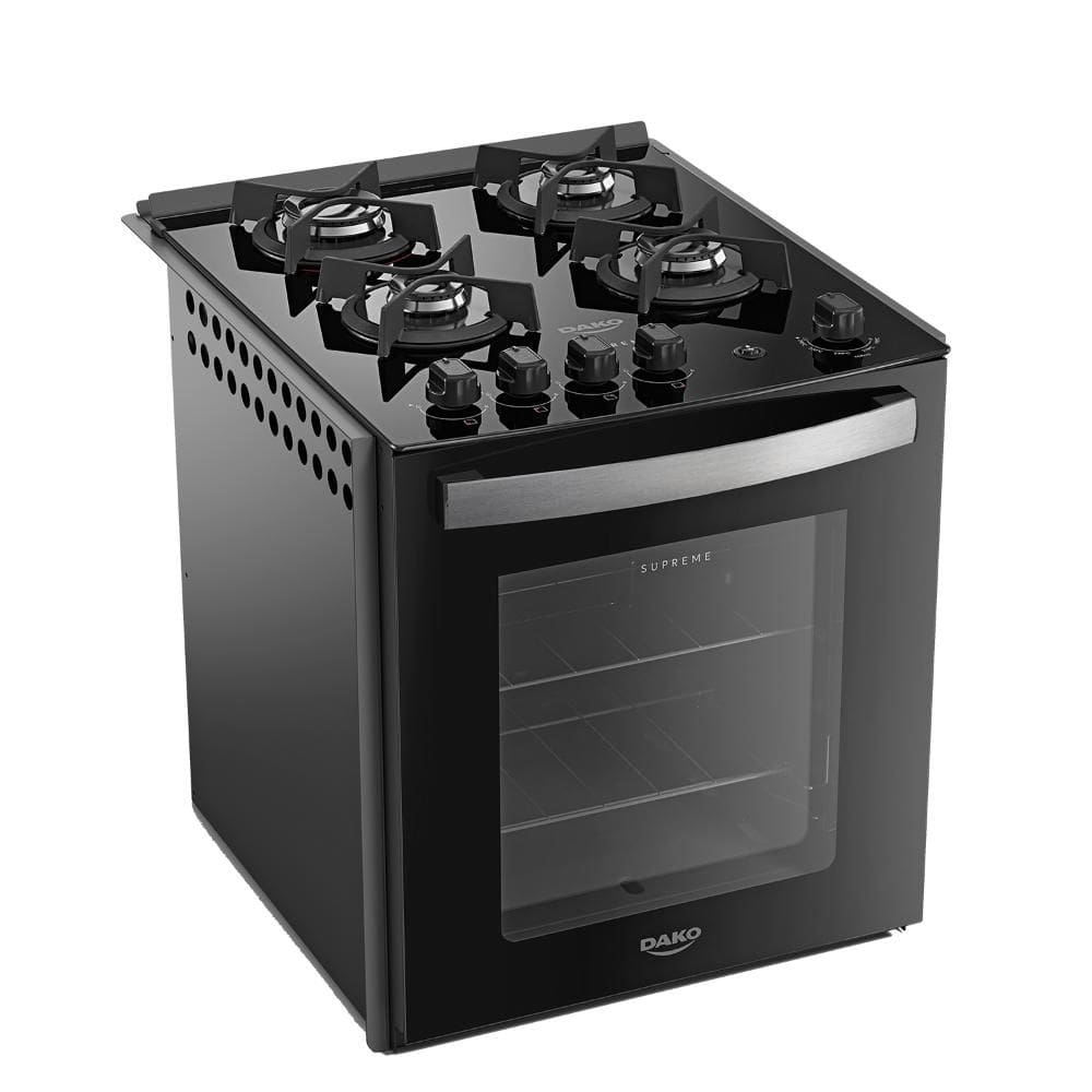 Fogão de Embutir 4 Bocas Preto com Mesa de Vidro Dako Supreme Glass Bivolt
