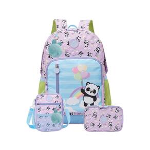 Mochila Costas 16" Panda Balão Lancheira Estojo Box Escolar