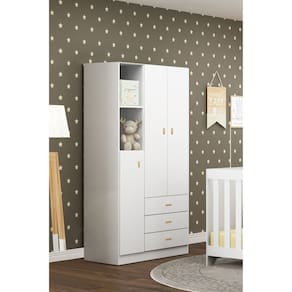Guarda-roupa para Quarto de Bebê 3 Portas 3 Gavetas Branco