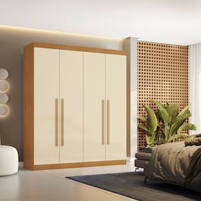 Guarda-Roupa Casal 4 Portas 3 Gavetas Caribe Cinamomo/Off White