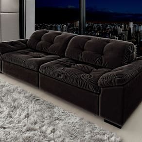 Sofá Retrátil e Reclinável 2 Lugares 240 Cm Pérola Veludo Preto
