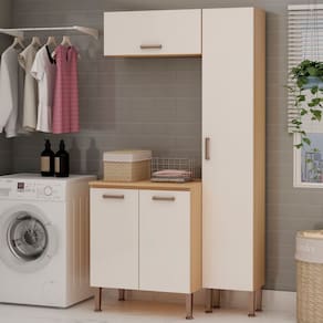 Lavanderia Modulada 3 Peças, 1 Armário Alto, 1 Aéreo de 70cm e Balcão de 70cm Essência 100% MDF Freijó