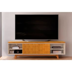 Rack Bancada p/ TV até 75 Polegadas Loren Ripada c/ Nichos 200x58cm Cedro/Bali - DJ Móveis