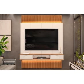 Painel Home p/ TV até 75 Polegadas Hit 1900 Extensível 100% MDF c/ Led de 240 a 290cm Freijó/Off White - DJ Móveis