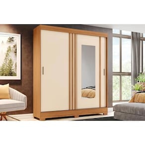 Guarda Roupa Casal 2 Portas de Correr (1 c/ Espelho) e 2 Gavetas Briz B353 Nature/Off White - Henn