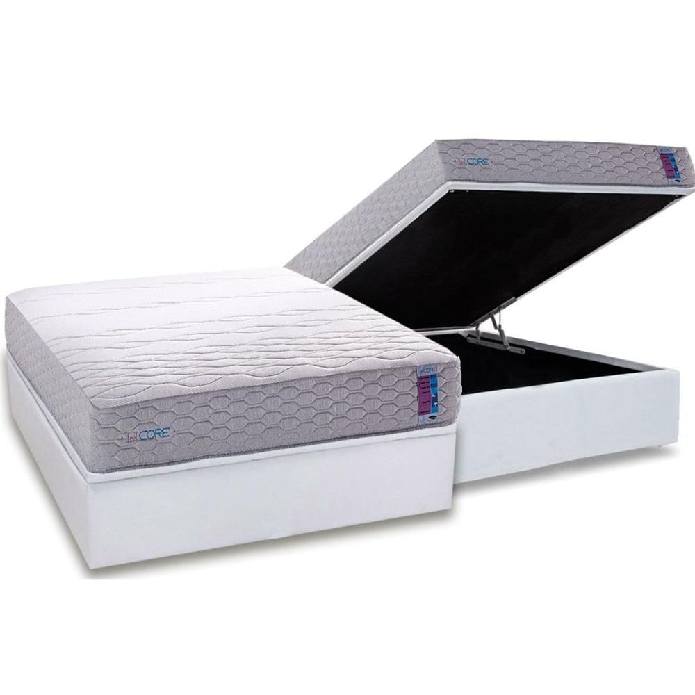 Conjunto Box Baú Casal: Colchão Espuma Herval D33 / Ag 65 FeelCore + Base CRC Courano White (138x188)