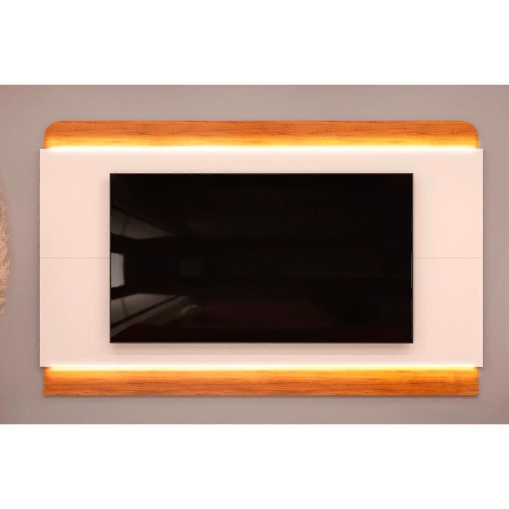 Painel Home p/ TV até 75 Polegadas Nadine c/ Led 219x136cm Off White/Freijó - DJ Móveis