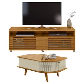 Rack Bancada Frizz Cross com Mesa de Centro Indianápolis Cumaru Opala - Madetec