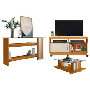 Rack Bancada Artur com Aparador e Mesa de Centro Frizz Cinamomo Off White - Madetec
