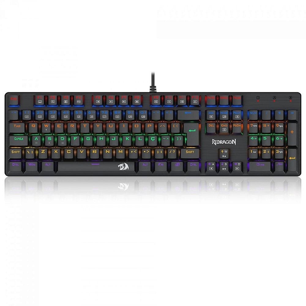 Teclado Mecânico Gamer Redragon Valheim Rainbow, Switch Blue, USB, ABNT2, Full-Size, Black