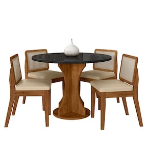 Mesa Redonda C/vidro 4 Cadeiras Sextavada Cali Fre/pto/cor. Bege - Ma