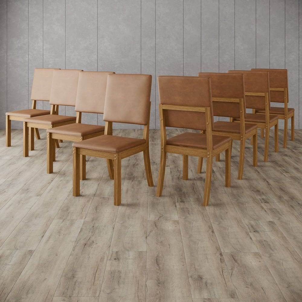 Kit 8 Cadeiras Estofadas para Mesa Jantar - Milla Plus Marrom/Caramelo