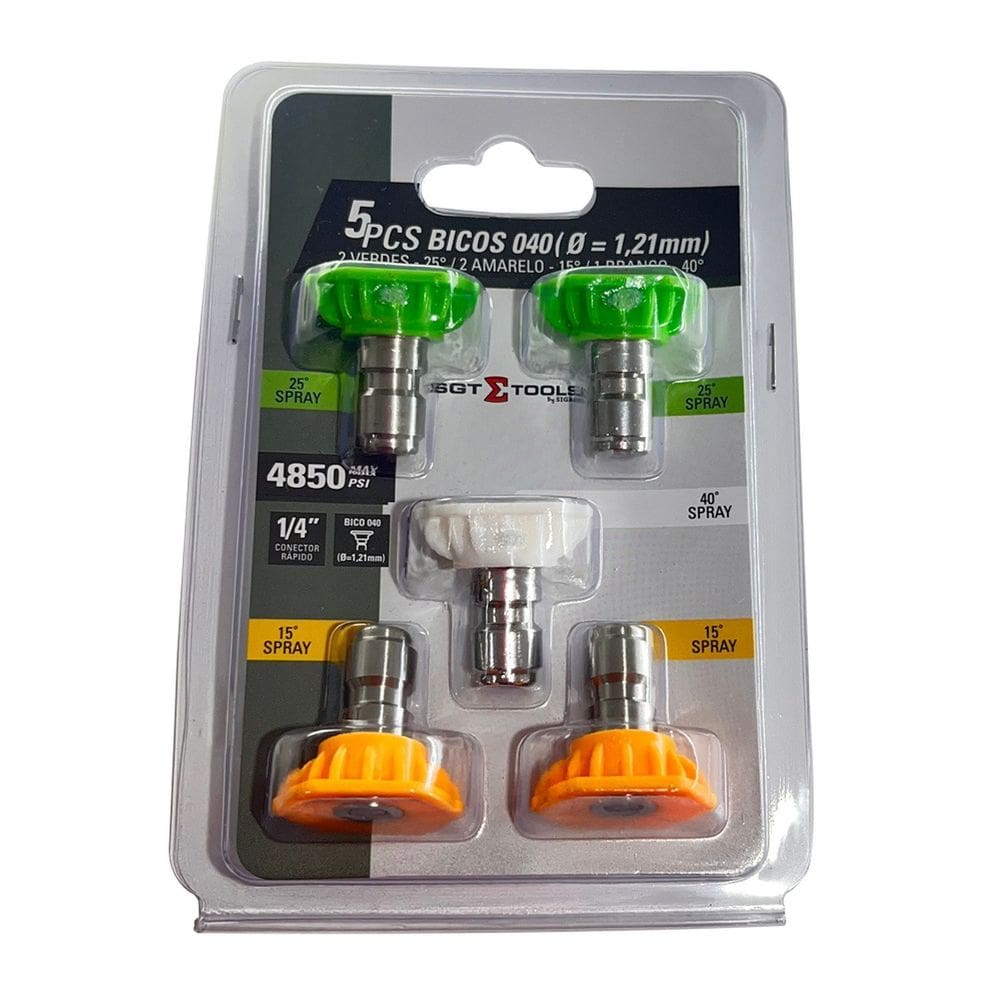 Jogo 5 Bicos 040 diam. 1,21mm - 2 Verdes 25°, 2 Amarelos 15°, 1 Branco 40°