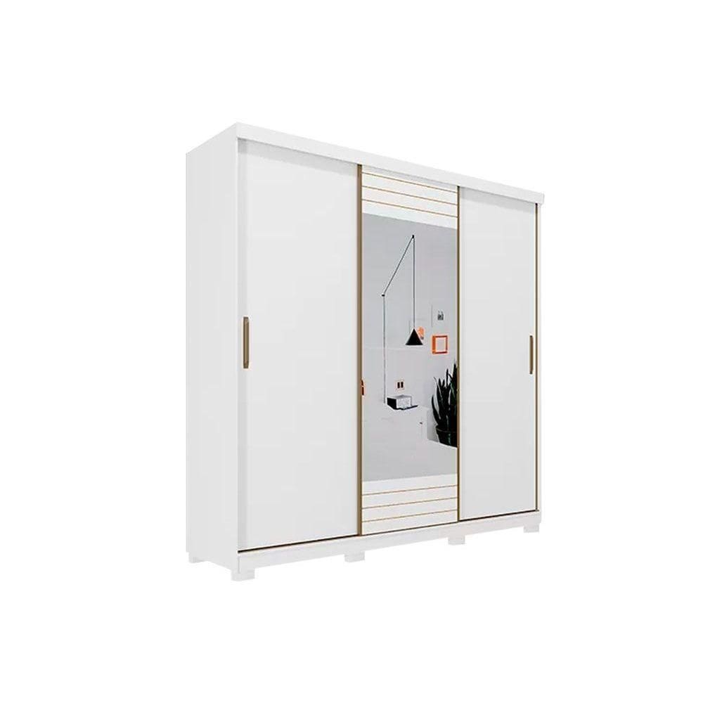 Guarda Roupa Casal 3 Portas de Correr (1 c/ Espelho) e 4 Gavetas Búzios Branco - Panan