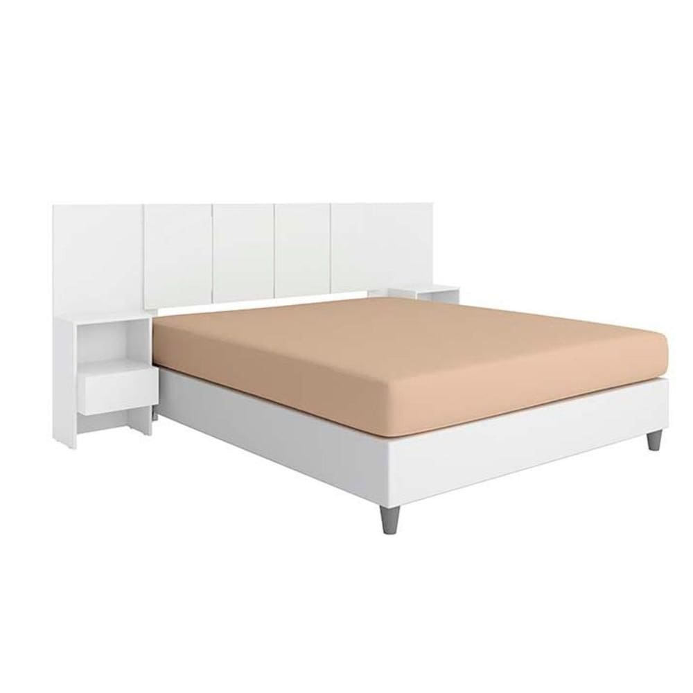 Cabeceira Cama Box Madeirado Casal Tulipa c/ 2 Mesas e 2 Gavetas Branco - Demóbile