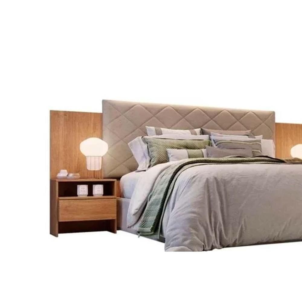 Cabeceira Cama Box Madeirado Casal Everest Plus c/ 2 Mesas e 2 Gavetas Cumaru - Novo Horizonte