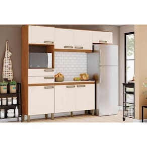 Kit de Cozinha Compacta B107 c/ 7 Portas e 2 Gavetas 225cm Nature/Off White - Henn