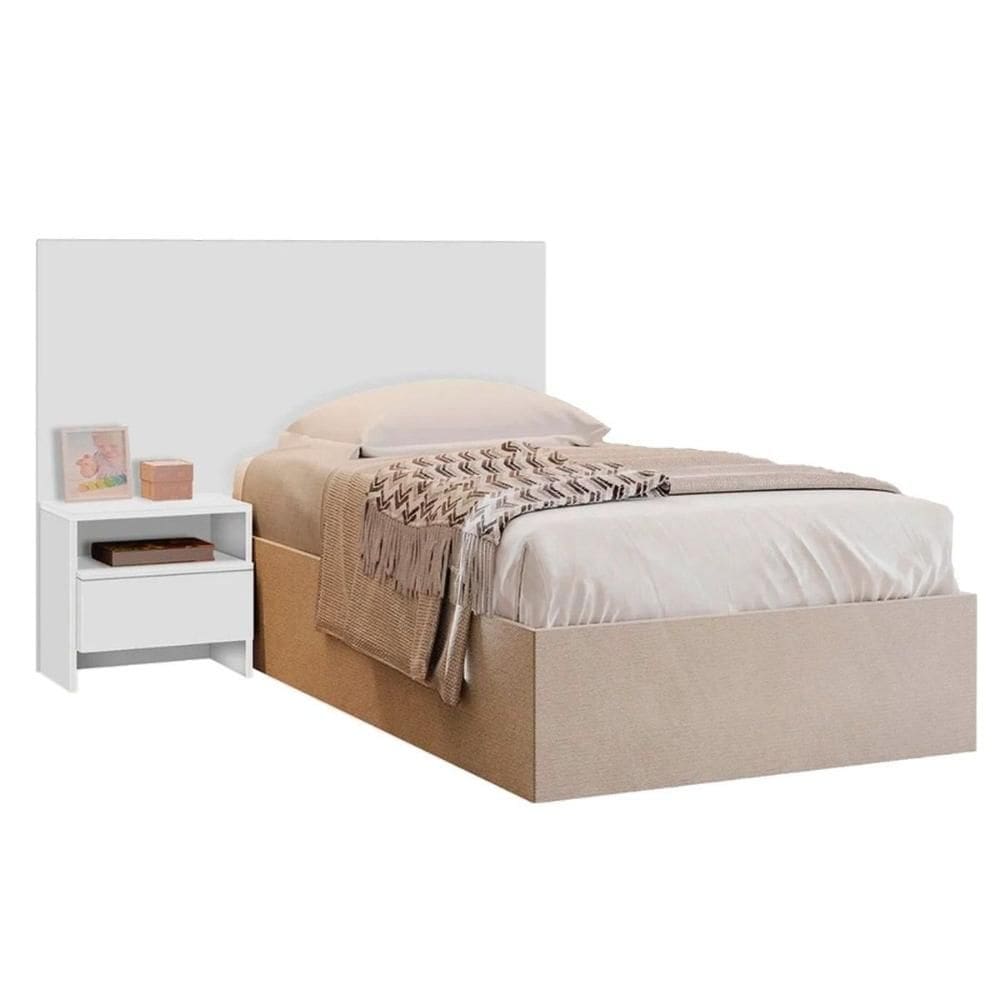 Cabeceira Cama Box Madeirado Solteiro Prime c/ 1 Mesa e 1 Gaveta Branco - Novo Horizonte