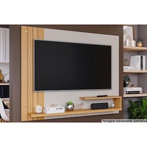 Painel Home p/ TV até 50 Pol Dunas Ripado c/ Prateleiras 135x108cm Off White/Nature - Permóbili