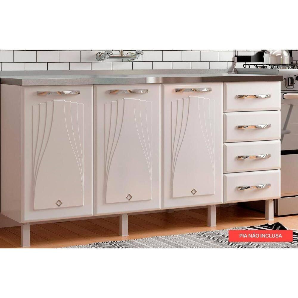 Gabinete p/Pia Cozinha Balcão Star New Aço 3 Portas e 4 Gavetas s/Tampo 160cm Branco - Telasul