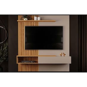 Painel Home p/ TV até 65 Pol Tito Ripado c/ 1 Porta 150x164cm Griz/Carvalho - DJ Móveis