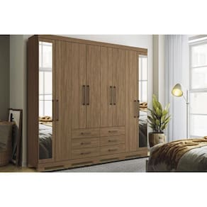 Guarda Roupa Casal 8 Portas (2 c/ Espelho) e 6 Gavetas c/ Pés Master 8.6 Jatobá - Santos Andirá