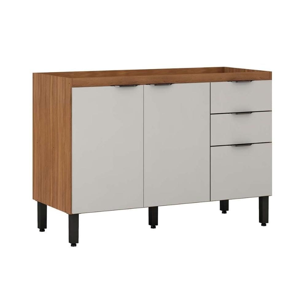 Balcão de Cozinha p/ Pia Firenze c/ 3 Portas e 2 Gaveta s/ Tampo 120cm Amendola/Nude Prime TX - Demóbile
