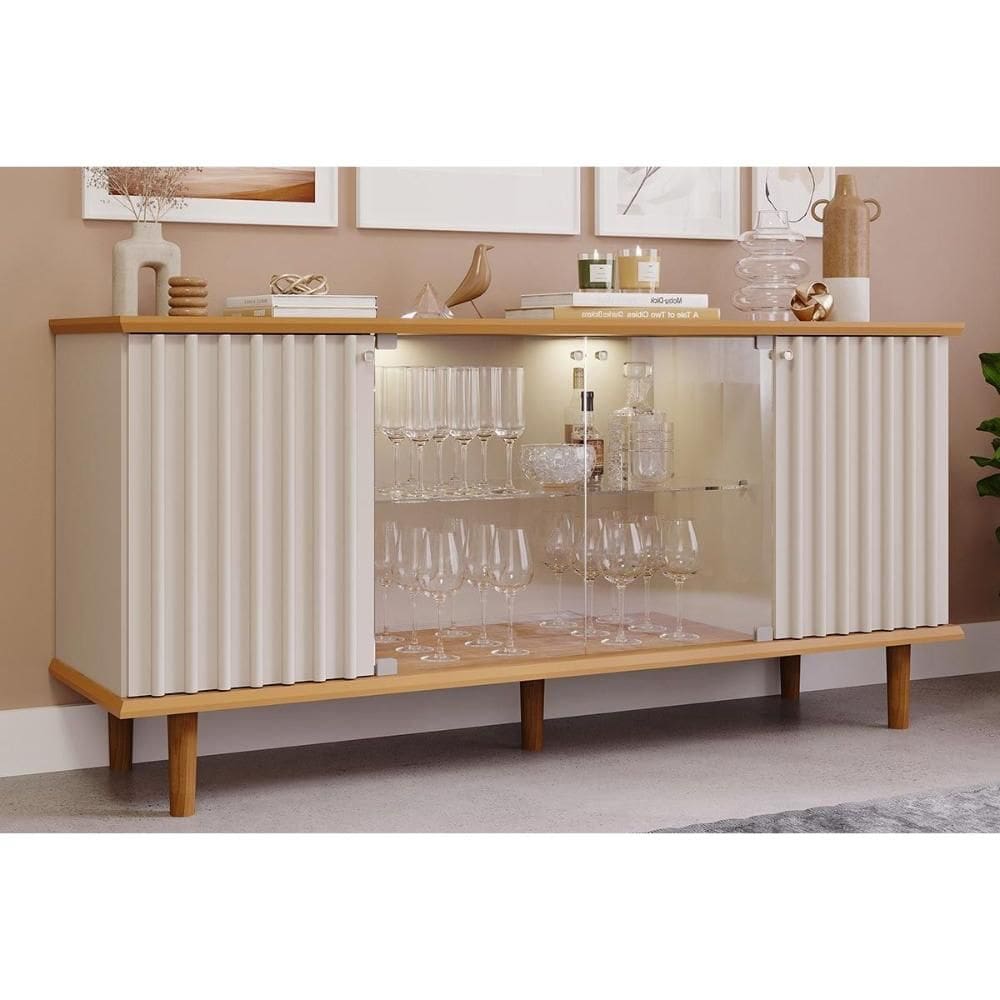 Buffet de Sala Jantar Janice c/ 4 Portas c/ Vidro Nature/Off White - Cimol