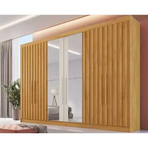 Guarda Roupa Casal 6 Portas (4 Ripadas e 2 c/ Espelho) e 6 Gavetas Potente Peroba/Off White - Europa