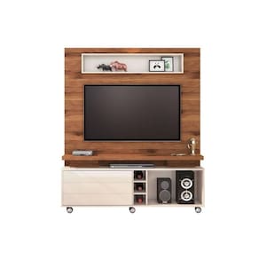 Home p/ TV até 55 Pol Quebec c/ 1 Porta e 6 Nichos 150x183cm Rústico Terrara/Off White - DJ Móveis