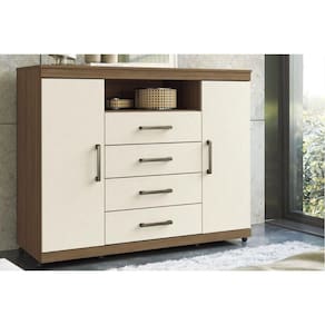 Cômoda de Quarto Master c/ 2 Portas 1 Nicho e 4 Gavetas c/ Rodízio Jatobá/Areia - Santos Andirá