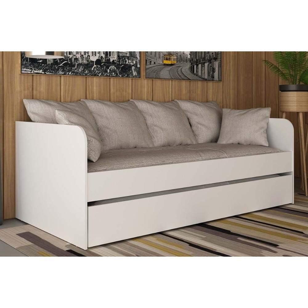 Sofá Cama Solteiro CM8032 c/ Auxiliar Branco - Tecno Mobili